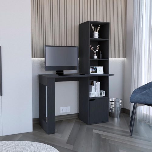Birou cu rafturi și spațiu de depozitare 98,5x45x148cm negru FUR1234-2