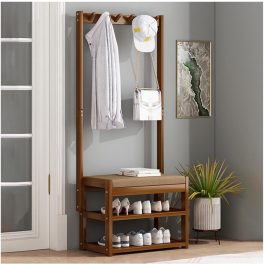   Suport pentru încălțăminte din bambus cu șezut confortabil și cârlig 58x29x168cm FUR1673-1