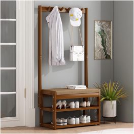   Suport pentru încălțăminte din bambus cu șezut confortabil și cârlig 76x29x168cm FUR1673-2