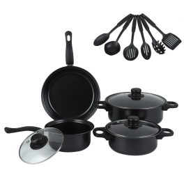   Set de tigăi antiaderente din 13 piese cu ustensile negru G23