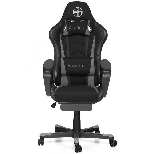 Scaun de gaming, Guru Master GM1-G-L, elegant, rotativ, inaltime ajustabila, cu suport picioare, negru/gri