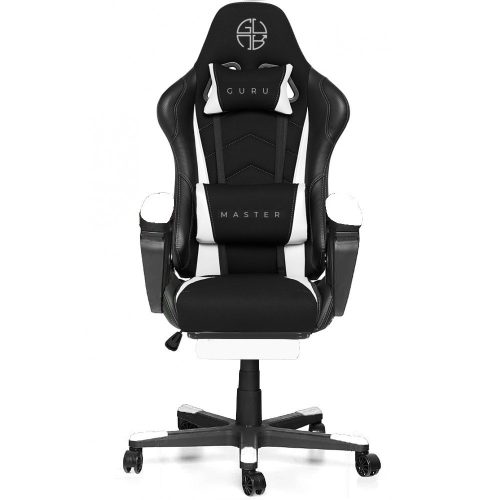 Guru Master GM2-W-L, scaun de gaming,  elegant, ergonomic, rotativ, cu suport picioare, negru/alb