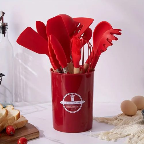 12 bucăți ustensile de bucătărie din silicon roșu T09